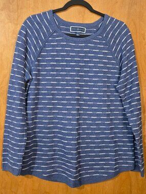 Karen Scott Lightweight Sweater Size Medium Tuck stitch Blue Indigo 100% Cotton